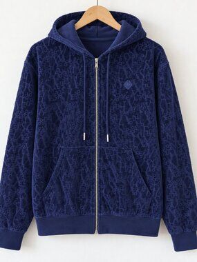 Savage X Fenty Signature Script Velour Zip Hoodie XL Blue NWT